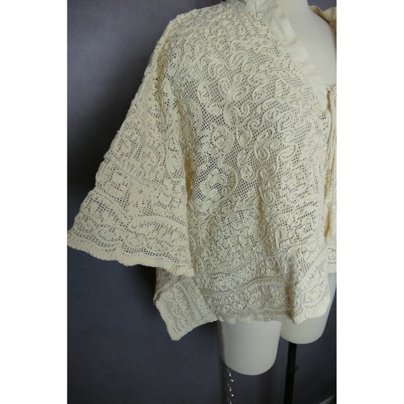 Tuckernuck Lace Cotton Crochet Poncho Womens XS/S Ivory V Neck Boho Tunic - Picture 10 of 12